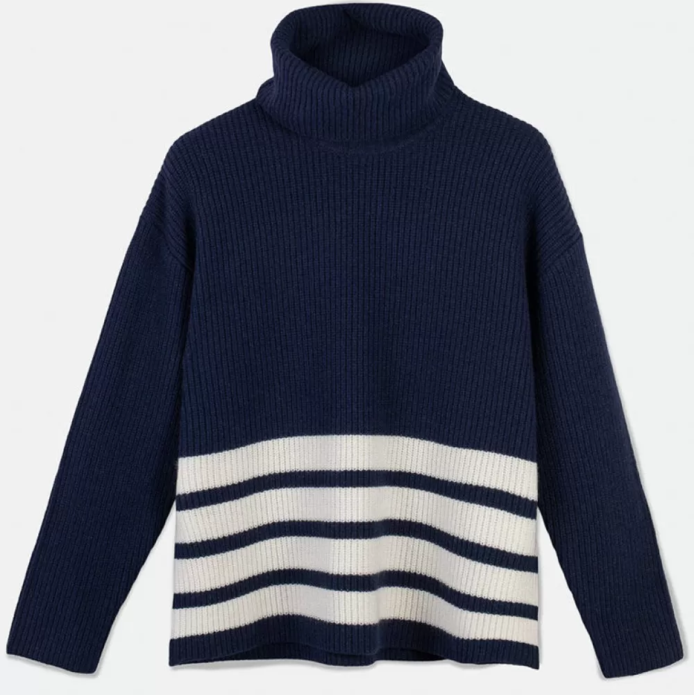 Fashion Pierre Robert Ulltroja Med Avtagbar Polokrage Blue/Ivory Stripe