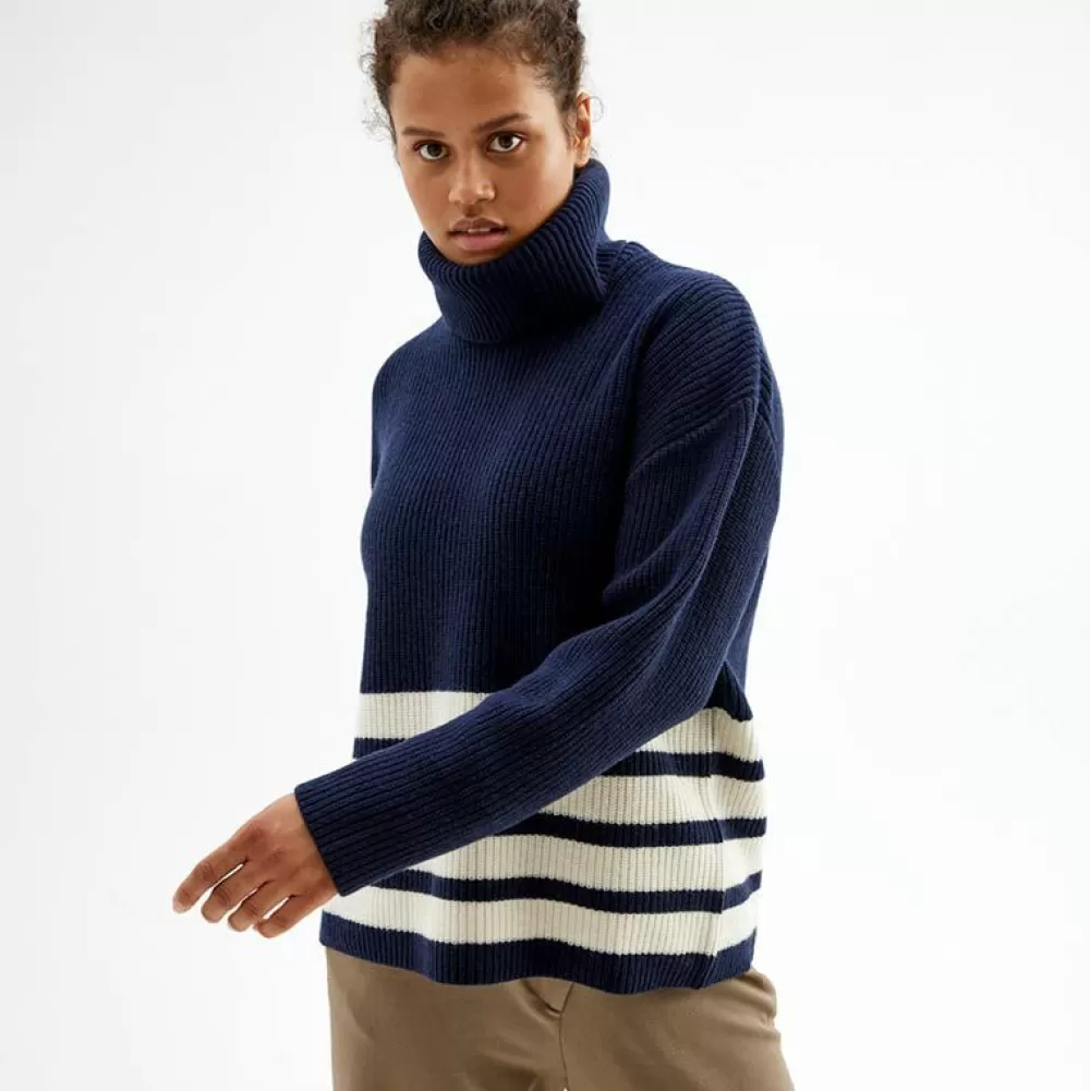 Fashion Pierre Robert Ulltroja Med Avtagbar Polokrage Blue/Ivory Stripe