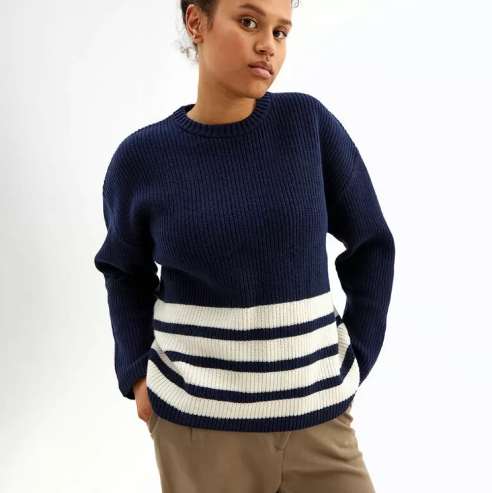 Fashion Pierre Robert Ulltroja Med Avtagbar Polokrage Blue/Ivory Stripe