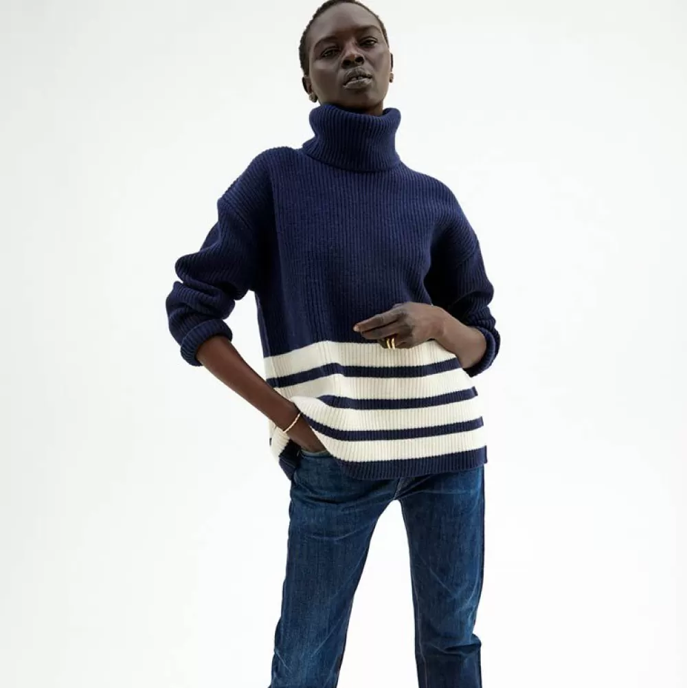 Fashion Pierre Robert Ulltroja Med Avtagbar Polokrage Blue/Ivory Stripe