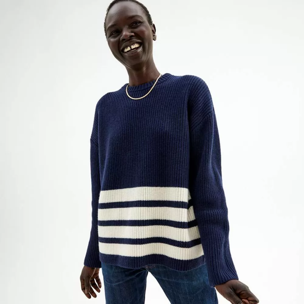Fashion Pierre Robert Ulltroja Med Avtagbar Polokrage Blue/Ivory Stripe