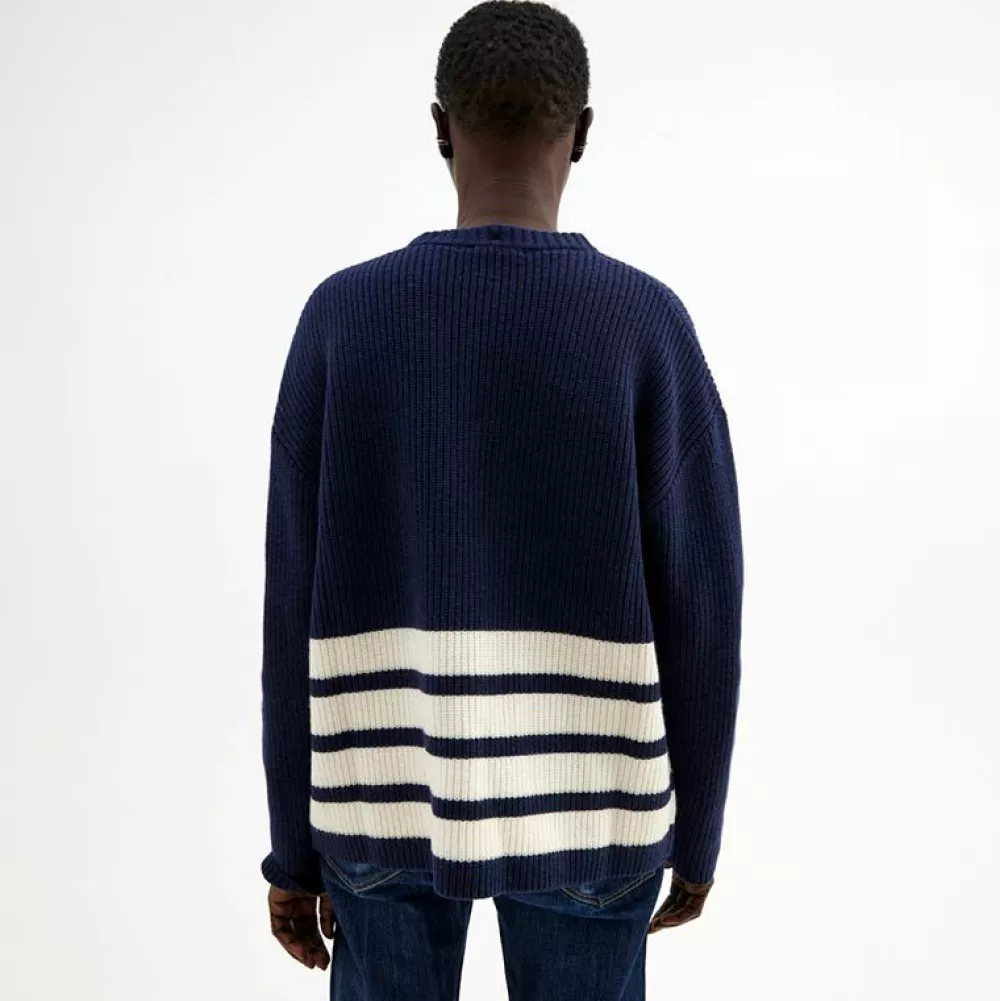 Fashion Pierre Robert Ulltroja Med Avtagbar Polokrage Blue/Ivory Stripe