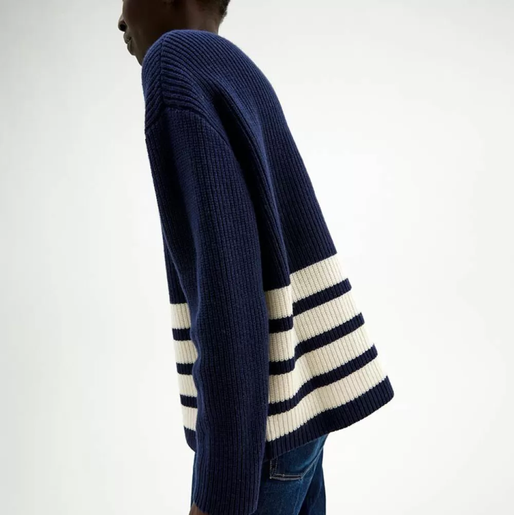 Fashion Pierre Robert Ulltroja Med Avtagbar Polokrage Blue/Ivory Stripe